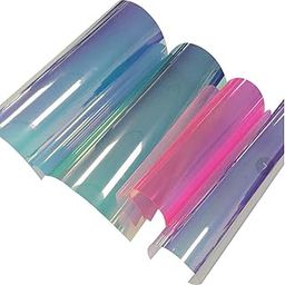 EXCEART 4 Sheets Clear Rainbow Film Cellophane Iridescent Film Rainbow Glossy Clear Film Iridescent Vinyl Film Mirrored Foil Fabric for Shoes Bag Sewing Patchwork DIY Bow Craft Applique-image-4