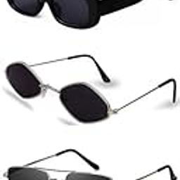 Unisex combo offer pack of 5 shades Unisex Fashion Sunglasses Set, 5 Pairs, Metal Frame, Black and Silver - Combo5-6473-image-55