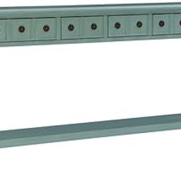 Vintage Console Table with 5 Drawers – Antique Blue-Green Finish, Bottom Shelf Storage, Long Entryway or Sofa Table-image-59