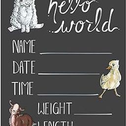 Cohas Hello World Newborn Baby Announcement Chalkboard Sign with Barnyard Animal Theme, 5 by 7 Inches, No Marker-image-90