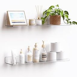 Plexify Clear Acrylic Floating Wall Shelves – Set of 2 | Minimalist Wall-Mounted Storage for Bathroom, Bedroom, Office & Kitchen | Modern Organizer for Plants, Toiletries, Decor & More-image-18
