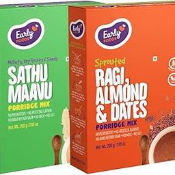 Early Foods - Pack of 2 : Sprouted Ragi Almond Date & Sathu Maavu Porridge Mixes |Breakfast Cereals |Ragi malt | Munch Cereal | Gluten Free Porridges 200 gms x 2-image-15