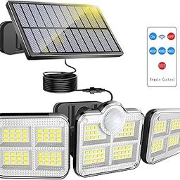 kh Solar Light Outdoors, 3 Heads Solar Motion Sensor Lights with Remote Control, 122 LED Solar Security Lights, IP65 Waterproof, 270° Wide Angle, Security LED Flood Light with 3 Modes, 13 ft Cable-picture-5