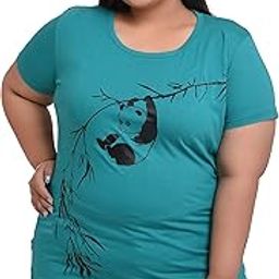 Women Cotton Round Neck Plus Size T-Shirt. Branch Panda (Size - 4XL to 8XL) | SEA Green.-image-4
