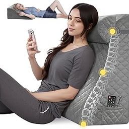 Daneey Bed Wedge Pillow, Reading Pillow Adult, Wedge Pillow for Sleeping, Back Pillow for Sitting in Bed with Adjustable Roller, Foam Wedge Pillow for Neck, Lumbar, Back, Removable Cover, Gray, Velvet-13
