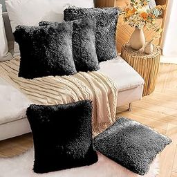 PICKKART Set of 5 Black Fur Cushion Pillow Cover- 16x16 Inches/ 40x40 CM-image-51