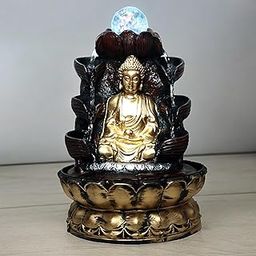 Decor Bazar Polyresin Table Top Indoor Outdoor Water Fall Fountain with Crystal Ball & LED Lights for Home Decor, Decoration Gift, Gifting Items (Buddha)-image-37