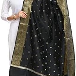 Women's Black & Gold Toned Woven Design Banarasi Silk Dupatta, Pack of 1, MFD0180-image-47