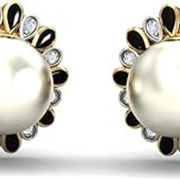 18KT Yellow Gold Diamond Coise Pearl Enamel Stud Earrings for Women-image-33