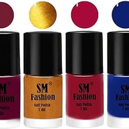 SM FASHION Nail Polish Combo Set (Pack of 4) Quick Dry Gel Finish Nail Paint | Mulberry,Golden,Raspberry,Blue | 7 ml Each-image-78