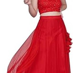Frolic Rolic Red Embroidered Net Blouse & Red Net Skirt Set-picture-23