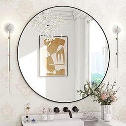 The Artment your artistic apartment Decorative Orbit Round Shape Wall Mirror with Frame for Living Room | Bathroom | Hall | Home Decor with Hanging Stripes (Black Frame, 24 Inch)-image-7