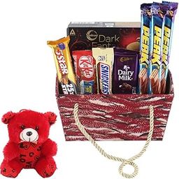 SFU E Com Full Of Chocolates With Premium Handle Basket | Valentine Teddy Bear With Chocolate Combo | Valentine Chocolate Hamper | 785-74