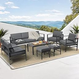 Design HUB1 Outdoor Patio Furniture Sets 7 Pieces Metal Sectional Sofa Gray Outdoor Couch Conversation Set with 2 Ottomans, Modern Chair Set-picture-8
