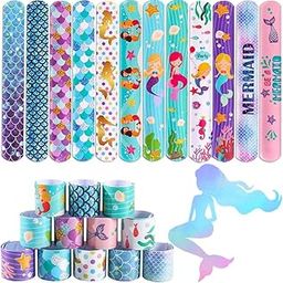 AstonAndia 12 PCS Mermaid Theme Slap Bracelets Bands Mermaid Slap Bands for Kids Birthday Party Return Gifts For Boys Girls(Band Pattern Random)-image-9
