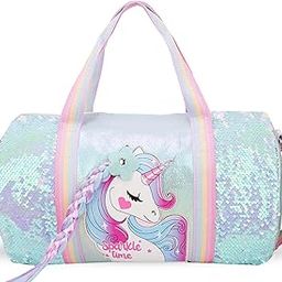 3D Hair Ponytail Unicorn|Mermaid Shiny Holographic Sequins Gym Bag Sports Travel Bag Weekender Overnight Bag Picnic Duffle BGS for Gift Shoulder Travelling Duffles for Girls(Turquoise Unicorn)-image-26