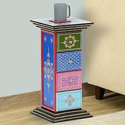 UJJWAL WOOD Handpainted Chest of Drawer, Rajasthani Art Storage Box, Solid Wood Chest of Drawer, 4 Drawers for Stationery, TV Remote, Small Gadgets, Living Room Table Decor, (Multicolor, 22.5 inch)-image-81