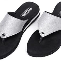 Casual Flip Flops for Women, Silver Synthetic Rubber, Slip-on Design,-image-94