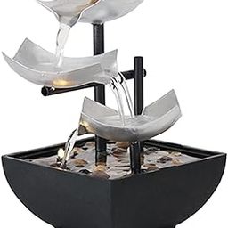 NIVKEZ Tabletop Fountain Waterfall, Automatic Pump with Power Switch Handicraft | 3-Tier Relaxation Meditation Desktop Fountain, Desk Fountain with LED Light, for Office, Living Room, Bedroom Decor-10