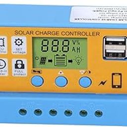 ELBME® Solar Regulator, 12V 24V Dual USB Output Adjustable LCD Display Solar Charge Controller Power Off Memory for Business (10A)-13