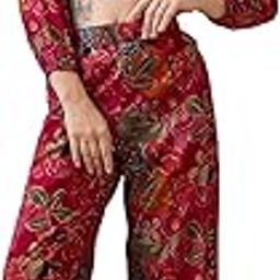 Women V-Neck Floral Print Crop Top with Wide Leg Pants Fusion Co-Ord Set-image-28