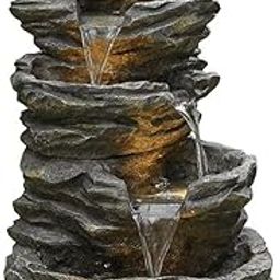 FOUNTAIN HUB Water Fountain Outdoor Big Size Garden 5 Tier Rock-Inspired Cascading, 100 cm Height, Yard Art Decoration Gift Gifting with Light and Water Pump for Décor, Resin Fiberglass-image-85