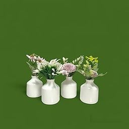 Ceramic Small Vase Home Decor Center Table Bedroom Living Room and Office Decoration (Without Flower) (White) Pack 4-16