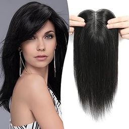 Foreign Holics Hair Toppers for Women Hair Pieces for Women with Thinning Hair Toppers with No Bangs Top Hair Extensions Wiglets Upgrade Swiss Base Hair Topper for Thinning hair (BLACK 2#)-image-11