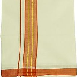 Mens Center Gold Jari 2 Line Border 100% Cotton Cream Dhoti 4.00 Meters Double Mundu/Vesti-image-49