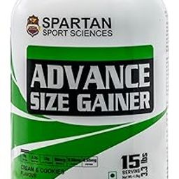 Spartan Sport Sciences Advance Size Gainer | Muscle Mass Weight Gainer with 8g Protein, 2.0g Creatine, 60mcg Omega-3 & Glutamine Supplement for Men & Women | Cream & Cookies Flavour 1.5Kg-5