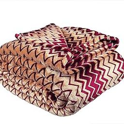 HOMEKART Premium Zig-Zag Jacquard Plush Flannel Blanket for Double Bed| 300 GSM Lightweight Cozy Ultra Soft Luxury Throw for Bed, Couch, Sofa, Camping & Travel (220x230cm or 90x86 In, Golden & Maroon)-picture-2