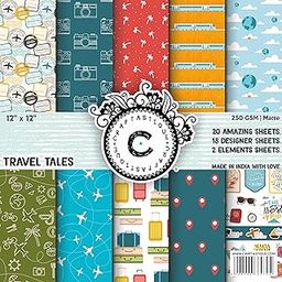 Craftastique Travel Tales Scrapbooking Paper Pack | 20 Sheets | 250 GSM | Travel-Themed Pattern Paper for Scrapbooking, Journaling, Card Making & DIY Projects (12x12 inches)-image-2