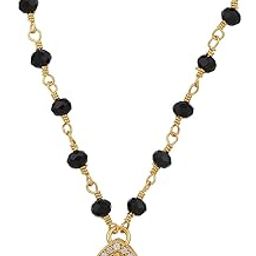 Women's 18Kt Gold Plated Black Bead with Dangling Red Stone Pendant Mangalsutra-image-1
