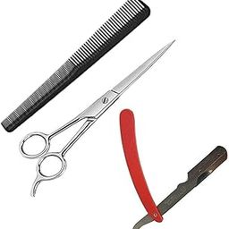Professional 6.5" Hair Cutting Scissors Stainless Steel Barber Salon Use Smooth Comfortable And Salon Used Straight Edge Barber Blade Shaving Razor For Men Multi Color (Pack of 3)-picture-24