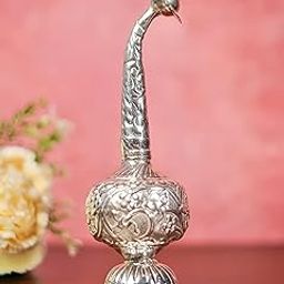 German Silver Paneer Sambhu, Attardani Engraved with Floral Design, Rose Water Sprinkler,Pooja Item for Gift Height 17cm and 23cm (17 CM)-image-55