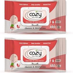 Cozy Baby Wipes, Red Pack of 2 (160 Count) Alcohol free, soft and strong, aloe vera and lime extract, vitamin E, Extra softness, baby sensitive, alcohol free, 15 cm x 20 cm (160 Counts (Pack of 2))-picture-19