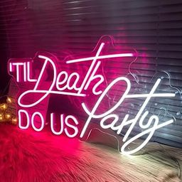 SG PRINT Til Death Do Us Party Neon Signs Light for Wedding Decor Room Wall Decor Neon Sign Pink Led Light for Bedroom Wall Art Backdrop-image-1