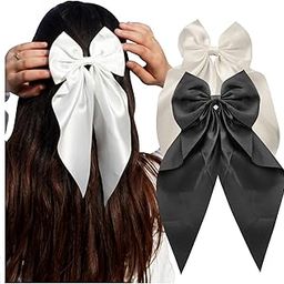 Balirava® 2 Pack Black And Off White - Hair Bows For Women, Bow Clips For Women - Barette Hair Clip - Luxury Silky Satin Hair Bow Clips for Women and Girls, Cute Hair Accessories For Girls-image-14