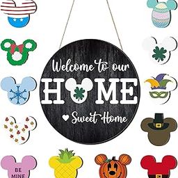 Qweryboo 13 Pcs Fall Welcome Sign for Front Door Interchangeable Fall, Wreaths Rustic Wood Hanging Signs Welcome to Our Home Door Sign Hangers Decor for Housewarming Gifts Outdoor Porch(Black)-image-62