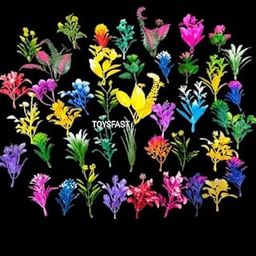 TOYSFAST (50 Pcs) Flower Grass Artificial Mini Plastic Grass(Tree) for Project Making and Decoration Green Grass, Multi Colour Flower Grass,Craft Grass(A63)-picture-1
