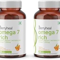 Berryheal Omega 7 Rich | Sea Buckthorn Oil Capsules | 60 Capsules - 500MG each | Essential Pack- 30-Day Supply | 35% Omega 7 | Prevents blood sugar spikes and supports healthy weight management.-image-44