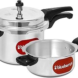 Blueberry's 2 in 1 Aluminum Pressure Cooker 5L+3L Single Lid, ISI certified Induction Base & Gas stove Compactable, Made In INDIA[BPC53SL] (Combo)-image-64