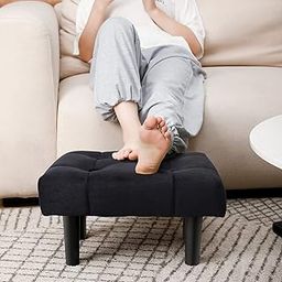 WUDENSEE Footstool Rectangle,Velvet Soft Footrest with Wood Legs,Sofa Footrest Extra Seating for Living Room Small Step Stool for Living Room Couch Pets (Black)-image-78