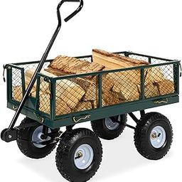Best Choice Products Utility Garden Cart Wagon for Lawn, Yard w/Heavy-Duty Steel 400lb Weight Capacity, Removable Sides, Long Handle, 10in Tires - Green-13