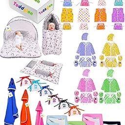 Toddylon 56 PCS Newborn Baby Gift Set | All-in-One Infant Essentials Combo Kit with Mattress, Dry Sheets, Jhablas, Nappies & More | Unisex Baby Care Pack (Multi-Colour) (Grey)-7