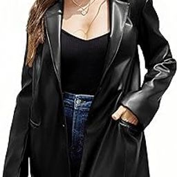 Women Faux Leather Blazer Jackets/Shacket for Spring and Fall Fashion, Vegan Leather Button Down Shirts/Coats-50