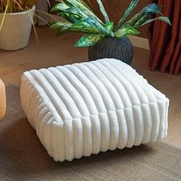 Artbloss Unstuffed Pouf Ottoman Cover Soft Storage Square Bean Bag Pouf Cover 20x20x8 Inches Floor Footrest for Living Room Bedroom Outdoor (Square, White)-image-18
