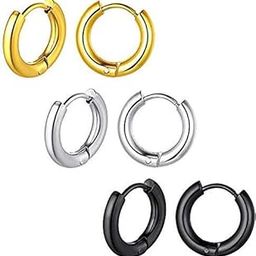 DEAL NUT Black Hoop Bali & Stud Dumbell Earrings Set for Men-image-82