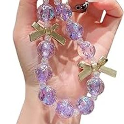 Cloud Buzz Crystal Beaded Bracelet with Bow Phones Charms, Multi-Color Glass Beads, Fashion Jewelry-Compitable with all Phones-12