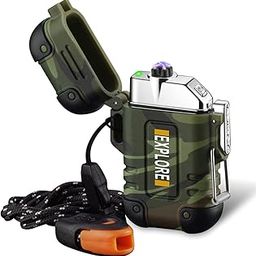 Arc Lighter Outdoor Waterproof Windproof Plasma Lighter Rechargeable USB Electric Lighters with Emergency Whistle for Camping,Adventure,Survival Tactical (Camouflage)-31